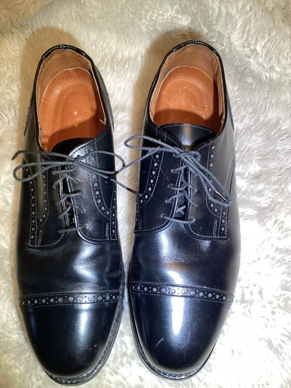 Allen almonds black leather wingtip derby blucher shoes size 10
